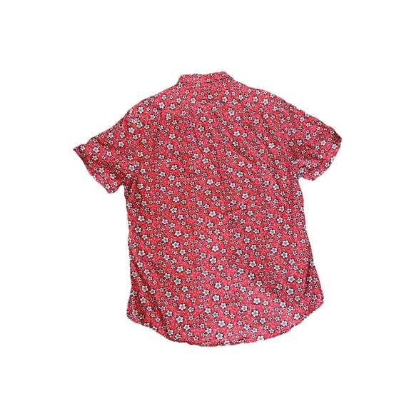 Denim & Flower Mens Red Floral Short Sleeve Button Up Preppy Collared Shirt - Picture 2 of 4